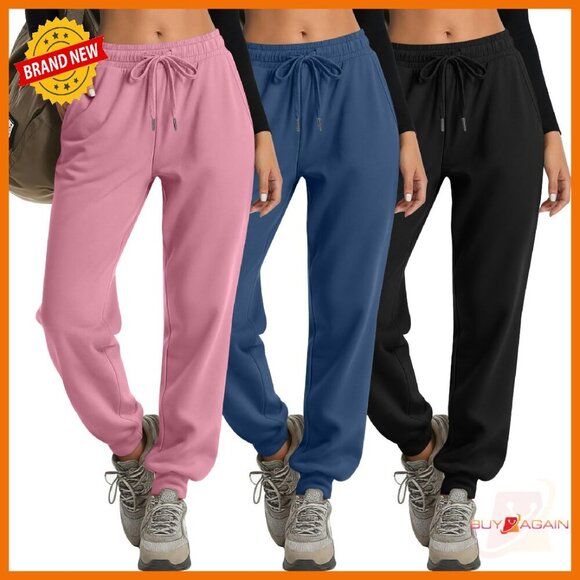 3 Pack High Waisted Joggers Yoga Sweatpants Drawstring Pockets Comfy
